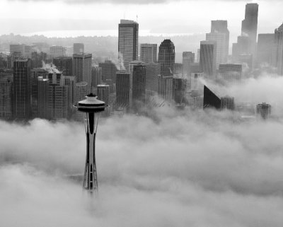 Space Needle downtown Seattle Foggy Morning Seattle 174bw  