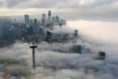 Space Needle Foggy Morning in Seattle Skyline Washington 186  