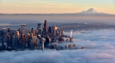 Fog is back over Seattle and Mt Rainier 663 