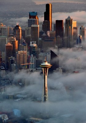 Brass Color Skyline Space Needle Seattle Washington 