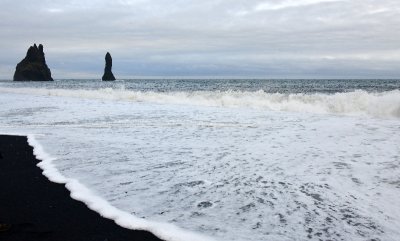 Reynisdrangar and Blasandi, Waves on Black Sand Beach Reynisfjara,  Vik, Iceland 1511 