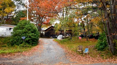 Two chairs at driveway, Harpswell Island Road, Maine 757 