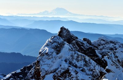 Lookout on Three Fingers Mountain view to Mt Rainier, Mt Adams, Washington 065  