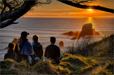 Family Watching Sunset