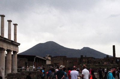 Mt. Vesuvius in the background as seen from Pompeii