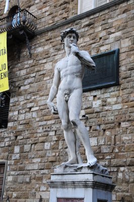 Statue of David (fake) on display in it's original location