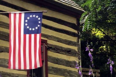 Old Glory by the Log Cabin
