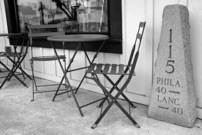 An historic mile marker at The Farmhouse Coffee & Espresso Bar