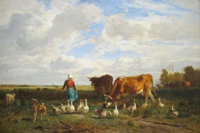 Constant Troyon. Meadow with gooseherd. 1854.