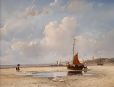 Andreas Schelfhout. Beach with ships at Scheveningen.