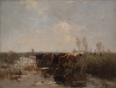Willem Maris. Four cows near a canal.