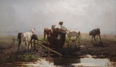 Willem Maris. Cows at a trough.