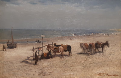 Willem Maris. Beachview with donkeys and figures.