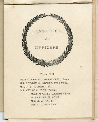 Findlay Class of 1894 Class Roll and Officers - small class!