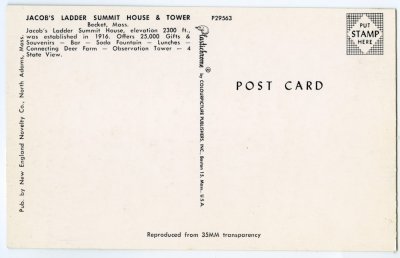 Jacob's Ladder Summit House & Tower, Becket, Mass. reverse