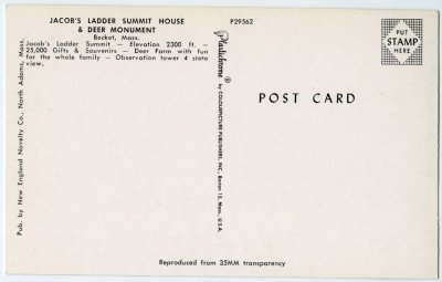 Jacob's Ladder Summit House & Deer Monument Becket, Mass. reverse