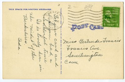 Greetings from Pioneer Valley, Chester, Mass. reverse