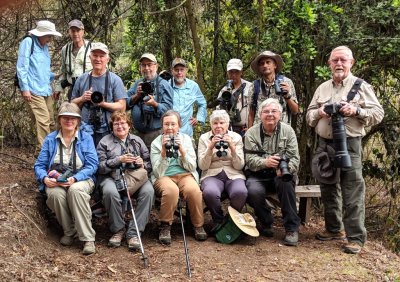 I asked Enrique to take a photo of our group at the Pale-browed Brush-Finch observation station.
In front, Patty, Mary, Carolyn, Ann, Jerry and David. Back row, Patricia, Bruce, Steve, Michael, Allan, Lelis and Kannan.