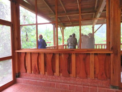 We started the morning at Buenaventura Reserve with breakfast in the dining room at Umbrellabird Lodge. This is a view of the open deck from the screened dining area.