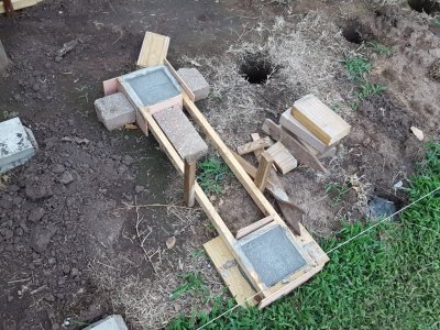 In some places, because of the supports for the trellis, I had to pour two holes at a time.