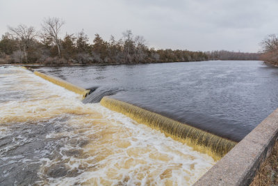 Moira River flowing over dam at Corbyville