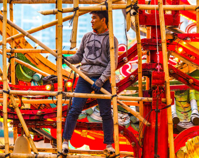 Bamboo scaffolding at ferry pier.  Aberdeen Typhoon Shelter, Hong Kong Island