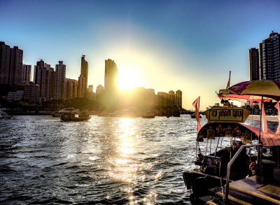 Sunset sampan tour.  Aberdeen Harbour, Hong Kong