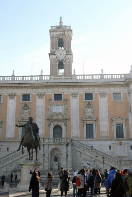 Campidoglio's Palazzo Nuovo with clocktower.  For view head to right. 