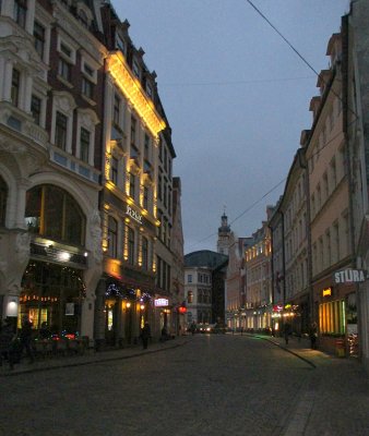 Tirgonu Street at Dusk