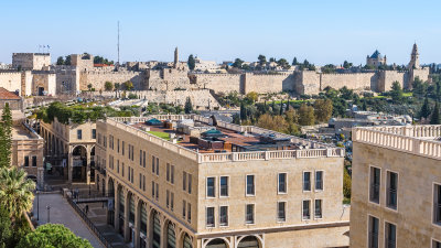 View of Jaffa Gate & Wall from Mamilla Rooftop