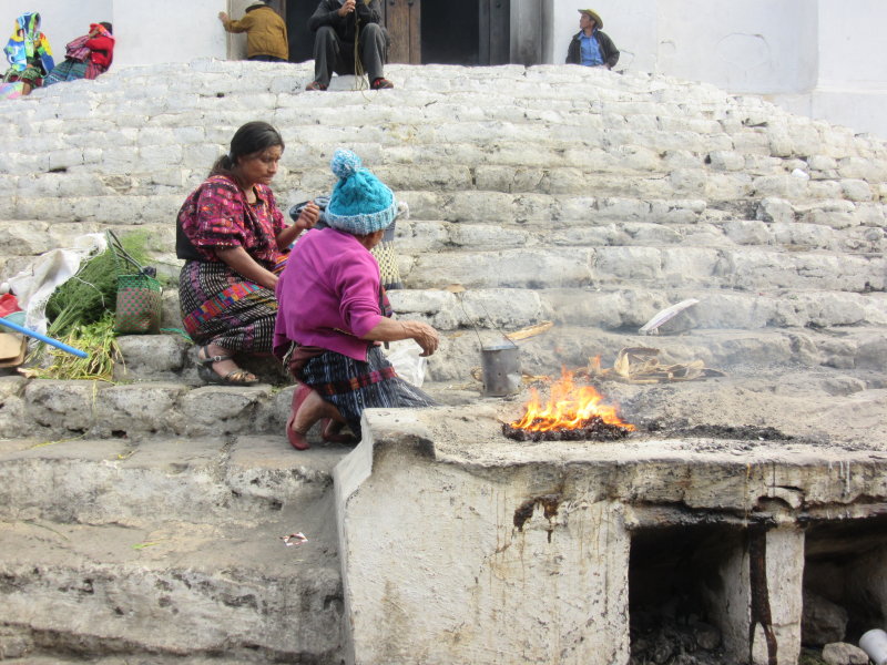 Mayan ceremony on the church steps