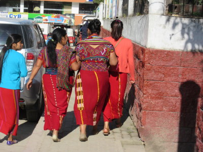 Ixil Maya ladies in their red skirts