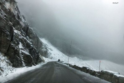 Slippery mountain road