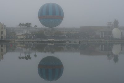Disney Springs in the morning fog