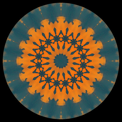 Evolved kaleidoscope created with a picture of clouds in the evening sun