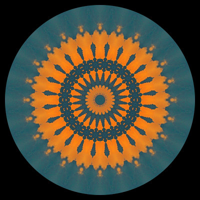 Evolved kaleidoscope created with a picture of clouds in the evening sun
