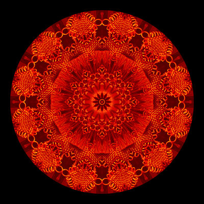 Kaleidoscopic creation with a red decorative textile