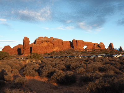 View as the sun sets at Arches NP