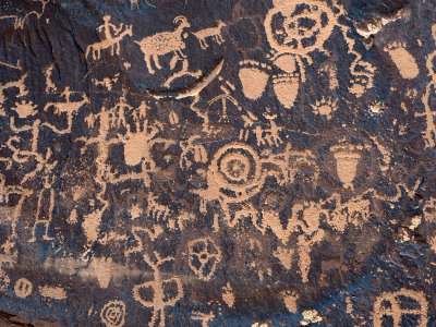 Closeup of petroglyphs at Newspaper Rock Archeological Site