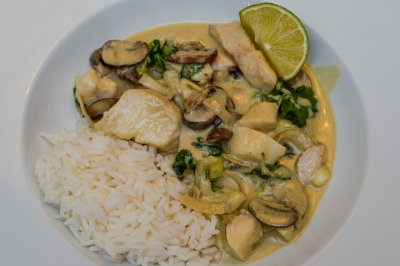 Thai Green Curried Fish and Mushrooms
