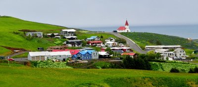 Vikurkikja and village of Vik, Iceland 386 