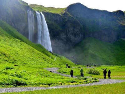 Seljalandsfoss waterfalls, tourists to falls,  Iceland 205 