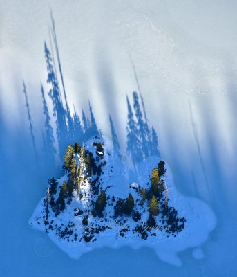 Island in frozen Lake Dorothy, Cascade Mountains, Washington State 163 