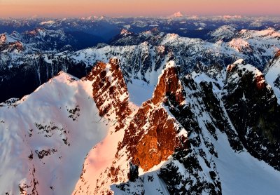Sunset over Chimney Rock, Overcoat Glacier, Overcoat Peak, Mt Baker, Glacier Peak, Cascade Mountains, Washington 578