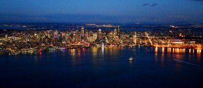 Downtown Seattle, Elliott Bay, WSFerry, Lake Washington, Bellevue, and Cascade Mountains, Washington 1059 