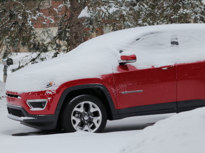 Red Jeep in Snow