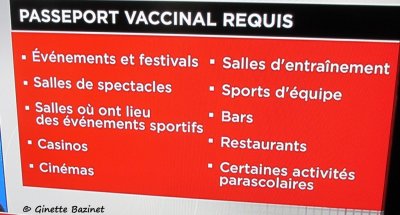 Le passeport vaccinal  du Québec requis  dès le 1 septembre.