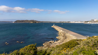 Mount Batten breakwater, Drake's Island (aka St Nicholas Island), Plymouth Hoe and Plumouth Sound