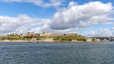 The Citadel on Plymouth Hoe and Fisher's Nose Blockhouse, which is also known as Lambhay Point Tower.