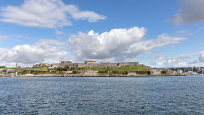 The Citadel on Plymouth Hoe and Fisher's Nose Blockhouse, which is also known as Lambhay Point Tower.